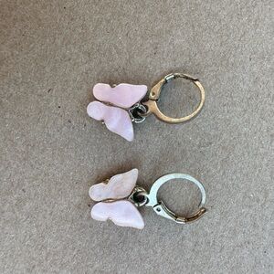 Pink Butterfly Clip Hoop Earrings